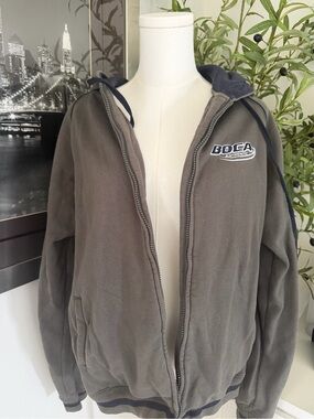 BOCA Authentic Full Zip Hoodie Khaki/Olive Fleece Lined Hooded Sweatshirt Large